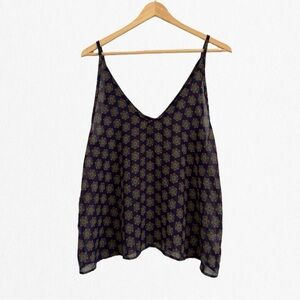 TIMING Women’s Classic Sheer Navy Pattern shell blouse Large